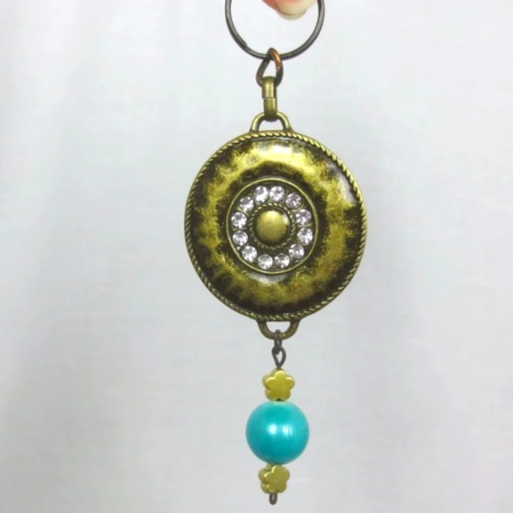 New Handmade Keychain Bag Charm Beaded Boho Antique Brass Rhinestones Faux Gem